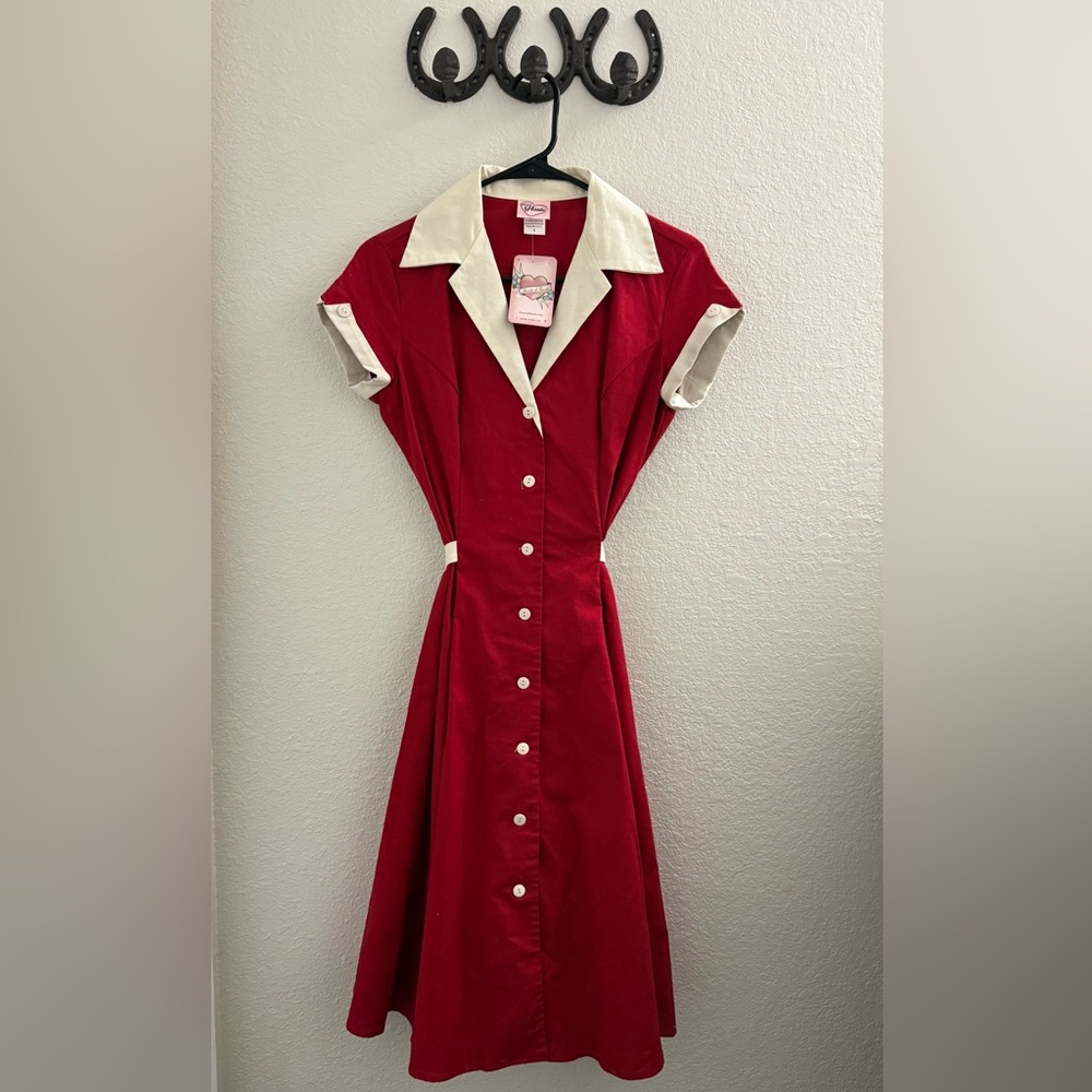 Chic Red and White Midi Dress